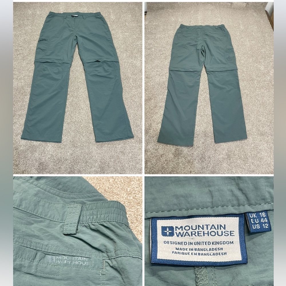 Mountain warehouse womens convertible hiking pants sz 16 blue /green lightweight